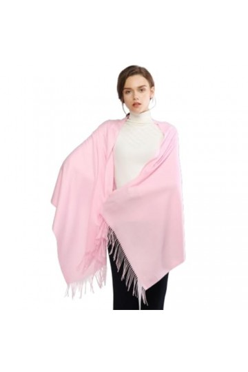 Keepwin Écharpe pashmina douce unie unie pour femme - Col chaud avec franges, rose, taille unique