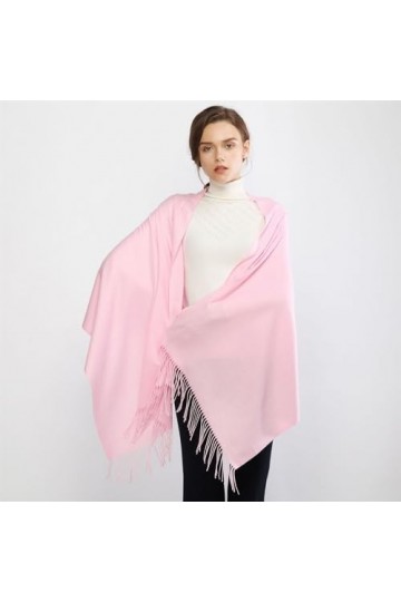 Keepwin Écharpe pashmina douce unie unie pour femme - Col chaud avec franges, rose, taille unique