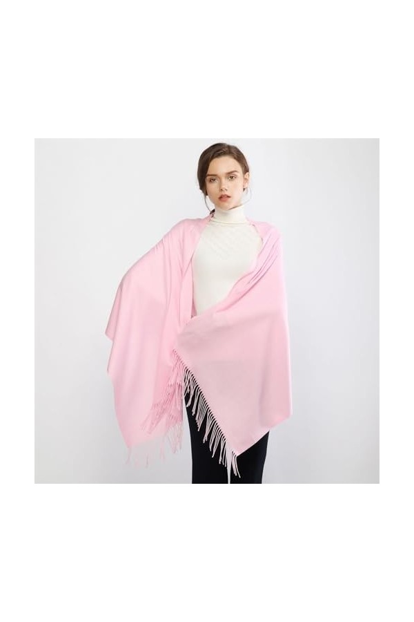 Keepwin Écharpe pashmina douce unie unie pour femme - Col chaud avec franges, rose, taille unique