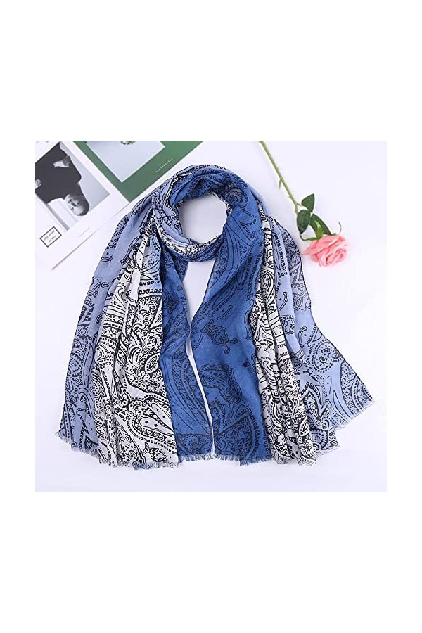 WYCSDD Mode Ombre Noix De Cajou Floral Frange Viscose Écharpe Châle Femmes Wrap Pashmina Hijab 06