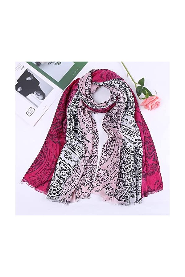 WYCSDD Mode Ombre Noix De Cajou Floral Frange Viscose Écharpe Châle Femmes Wrap Pashmina Hijab 06