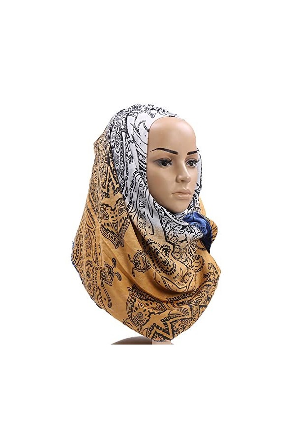 WYCSDD Mode Ombre Noix De Cajou Floral Frange Viscose Écharpe Châle Femmes Wrap Pashmina Hijab 06