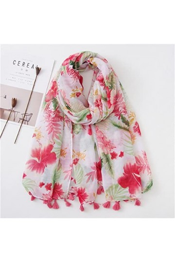 WYCSDD Écharpe en Viscose à Pompons Floraux pour Femmes, châles et écharpes imprimés Pashmina Hijab 180 * 90Cm