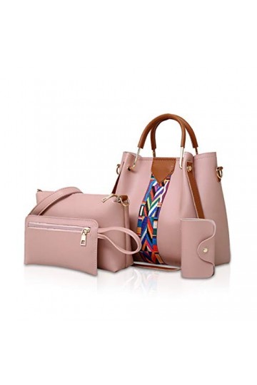 Nicole & Doris Femmes Sacs à Main 4pcs Ensemble Sacs à bandoulière Sacs à Main Sacs portés épaule Porte-Monnaie Rose