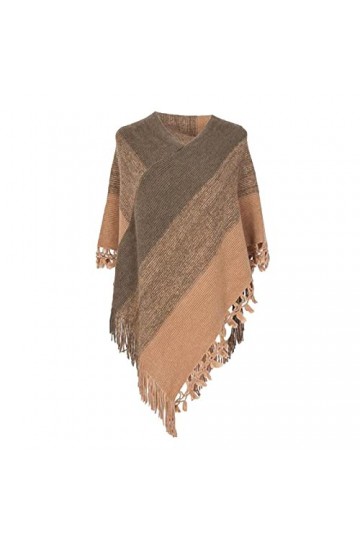 Briskorry écharpe Chale Femme Triangle Femmes rayé Poncho avec glands tricoté châle écharpe frangé enveloppes Pashminas pull 
