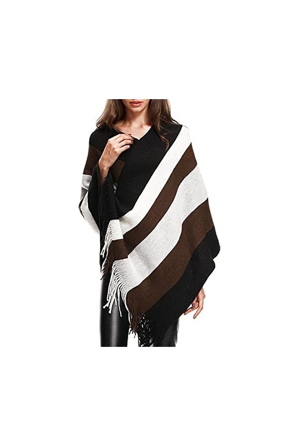 NANGYANG Enveloppements extérieurs féminins Femmes rayé épissure Poncho avec Glands tricoté châle écharpe frangé enveloppes P
