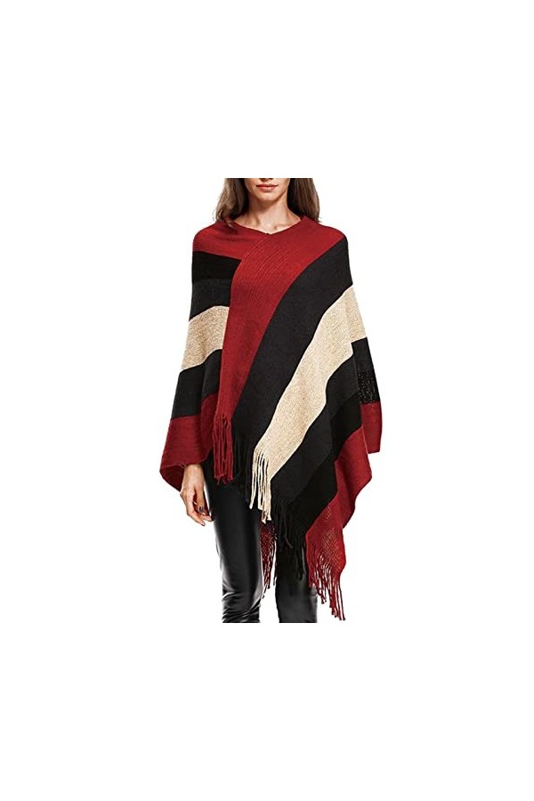 NANGYANG Enveloppements extérieurs féminins Femmes rayé épissure Poncho avec Glands tricoté châle écharpe frangé enveloppes P