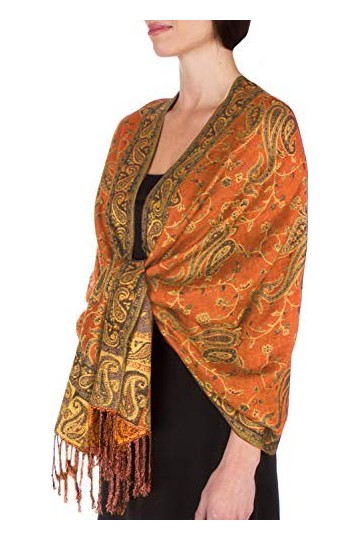 Sakkas 178cm x 71cm Double épaisseur Jacquard Cachemire Viscose Pashmina Châle/Echarpe/Etole - Orange