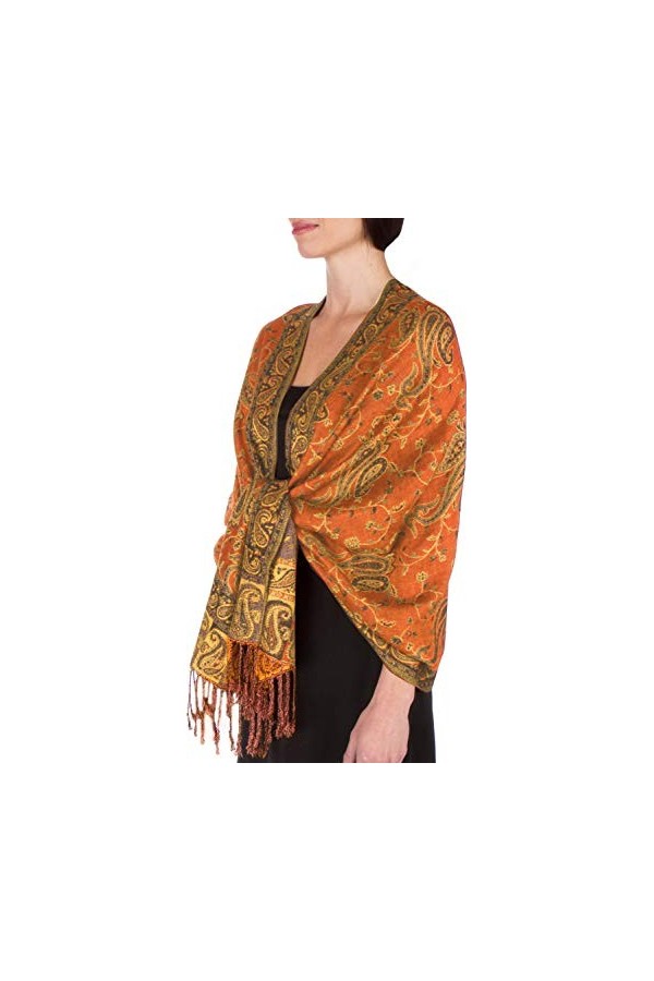 Sakkas 178cm x 71cm Double épaisseur Jacquard Cachemire Viscose Pashmina Châle/Echarpe/Etole - Orange