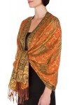 Sakkas 178cm x 71cm Double épaisseur Jacquard Cachemire Viscose Pashmina Châle/Echarpe/Etole - Orange