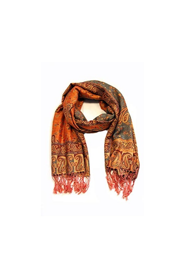 Sakkas 178cm x 71cm Double épaisseur Jacquard Cachemire Viscose Pashmina Châle/Echarpe/Etole - Orange