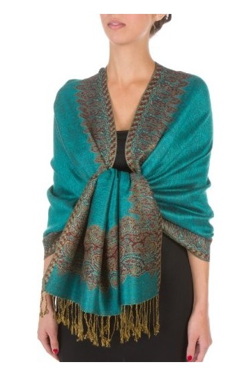 Sakkas 178cm x 71cm Dessins bordures Double épaisseur Type Tissé Pashmina Châle/Echarpe/Etole - Gris