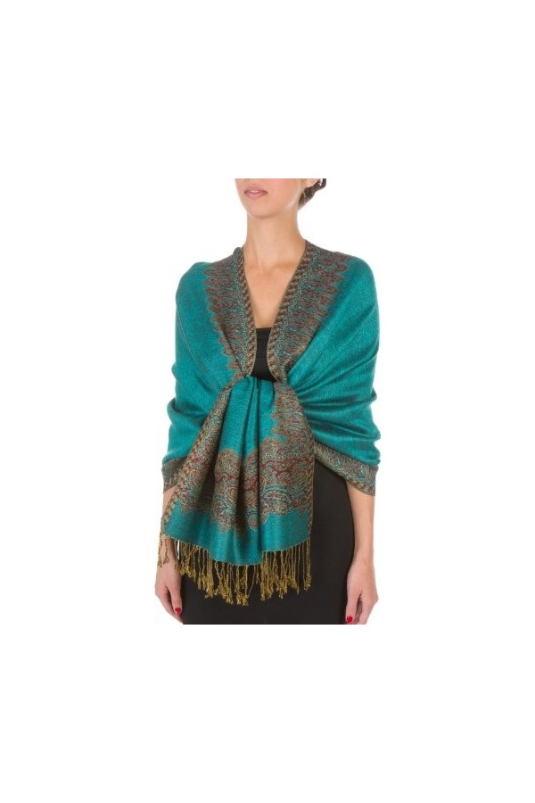 Sakkas 178cm x 71cm Dessins bordures Double épaisseur Type Tissé Pashmina Châle/Echarpe/Etole - Gris