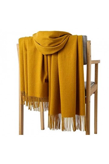 GFM® Châle en cachemire pour femme - Style pashmina - Pour lautomne et lhiver, Mélange cachemire moutarde/mtd, L