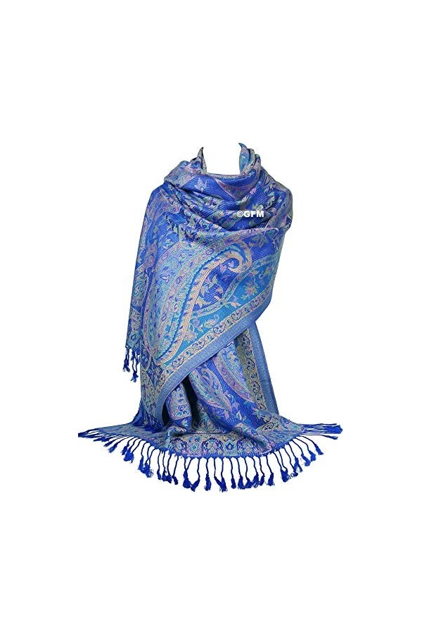 GFM® Châle style pashmina motif mosaïque florale MSC-A , Msc11-bleu roi, L