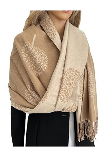 The Accessory Co. Écharpe réversible en cachemire pour femme, châle pashmina, grande écharpe, chaud, imprimé arbre de vie, ca