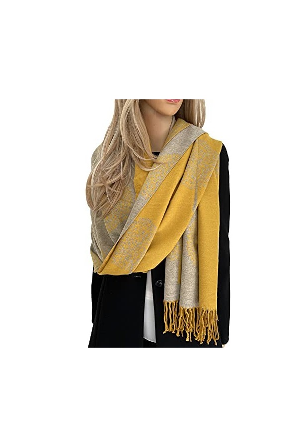 The Accessory Co. Écharpe réversible en cachemire pour femme, châle pashmina, grande écharpe, chaud, imprimé arbre de vie, ca