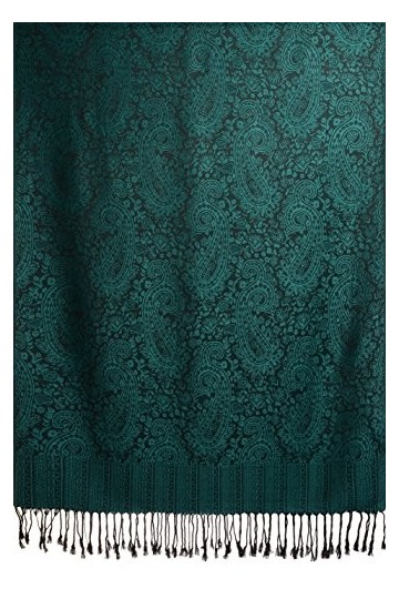 LissKiss Prussian Blue & Black Paisleys Pashmina Feel With Tassels - Bleu ?charpe Taille Unique - 70cm x 180cm