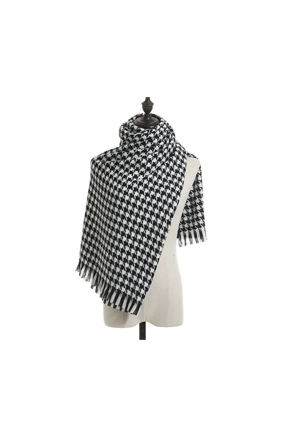 QLWY Echarpe Carreaux, Pashmina Châle Wrap, Écharpe Pied de Poule Souple Confortable, Longue Écharpe, pour Femmes Hommes en A
