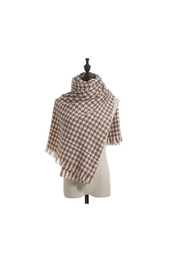 QLWY Echarpe Carreaux, Pashmina Châle Wrap, Écharpe Pied de Poule Souple Confortable, Longue Écharpe, pour Femmes Hommes en A