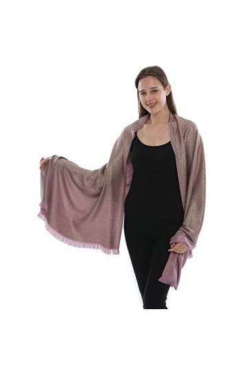 LMVERNA Châles et écharpes pashmina doux métallisés pour femme - Couleurs unies, Peau violet/doré, Medium