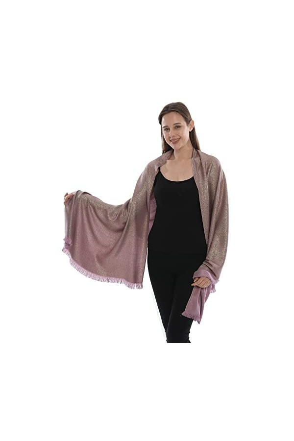 LMVERNA Châles et écharpes pashmina doux métallisés pour femme - Couleurs unies, Peau violet/doré, Medium