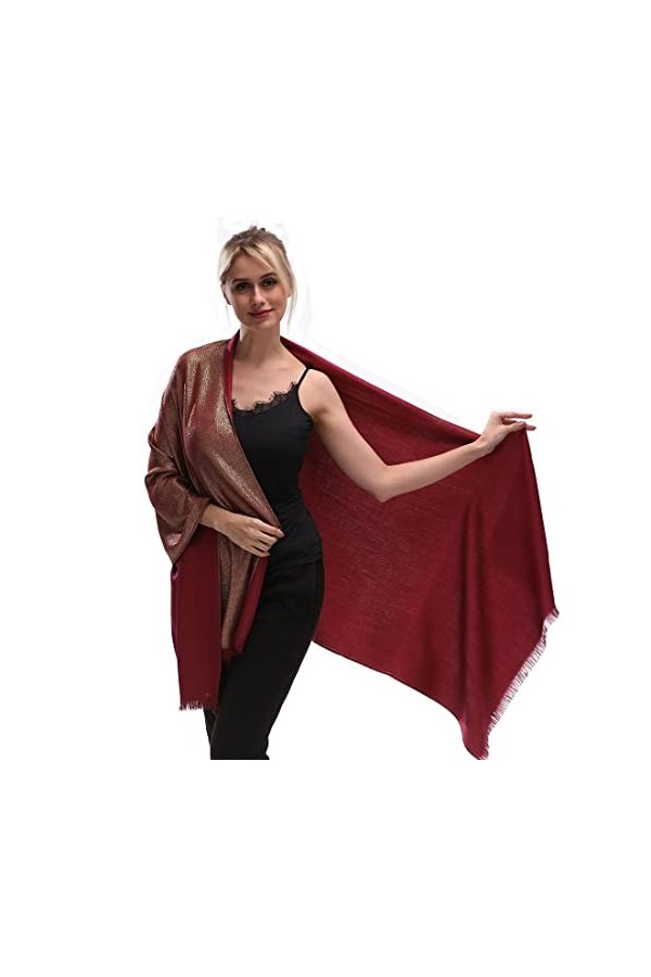 LMVERNA Châles et écharpes pashmina doux métallisés pour femme - Couleurs unies, Peau violet/doré, Medium