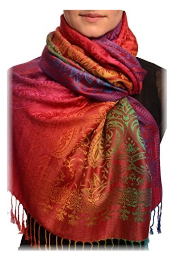 LissKiss Mirrored Ombre Paisleys on Burgundy Pashmina Feel with Tassels - Rouge ?charpe Taille Unique 70cm x 180cm 