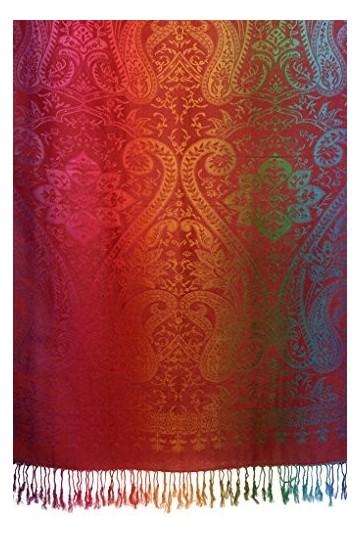 LissKiss Mirrored Ombre Paisleys on Burgundy Pashmina Feel with Tassels - Rouge ?charpe Taille Unique 70cm x 180cm 