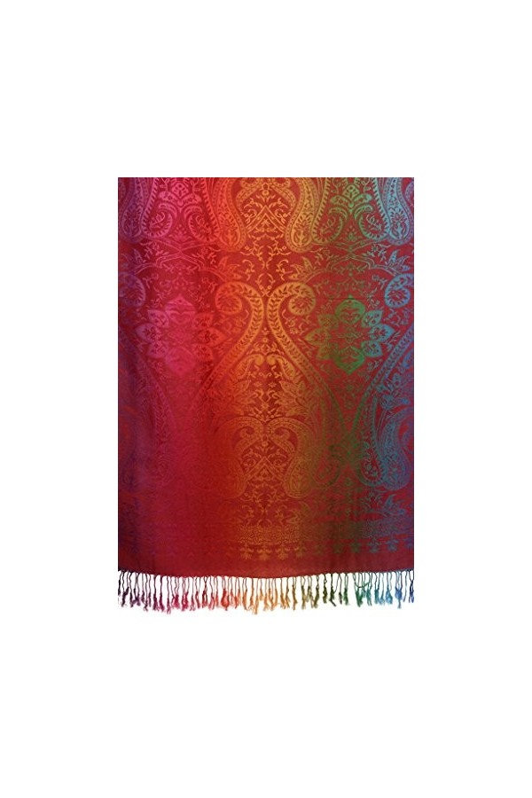 LissKiss Mirrored Ombre Paisleys on Burgundy Pashmina Feel with Tassels - Rouge ?charpe Taille Unique 70cm x 180cm 