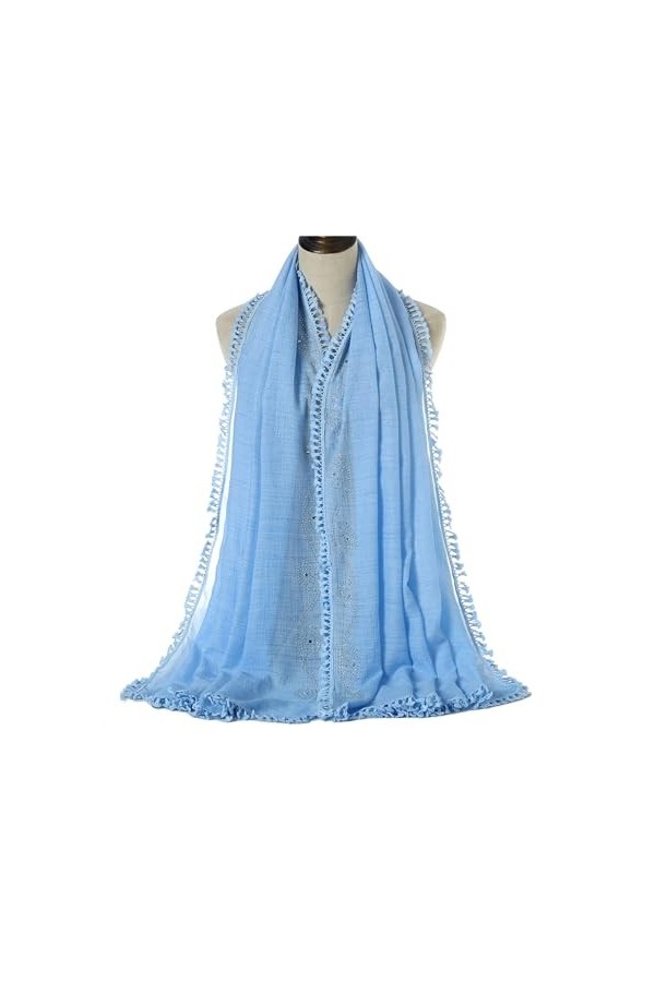 JMORCO Femmes Coton Hijab Paillettes écharpe Gland châle Plaine Silencieux Foulards compatibles avec Musulman Turban Pashmina