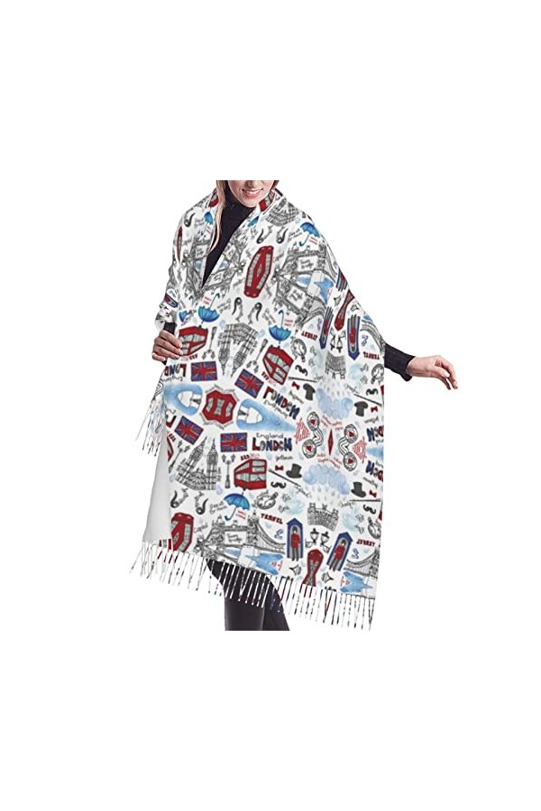 Écharpe à franges en cachemire imprimé citrouille dHalloween pour femme - Écharpe chaude en laine pour lhiver, london, tail