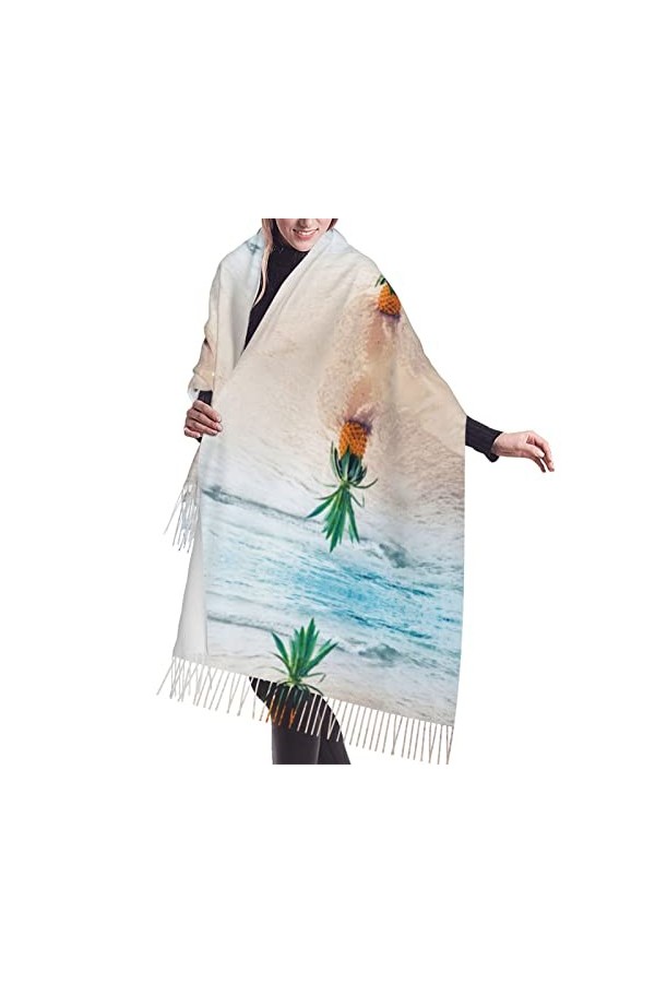 Écharpe à franges en cachemire imprimé tournesol et drapeau américain pour femme - Écharpe en cachemire chaude en laine pour 