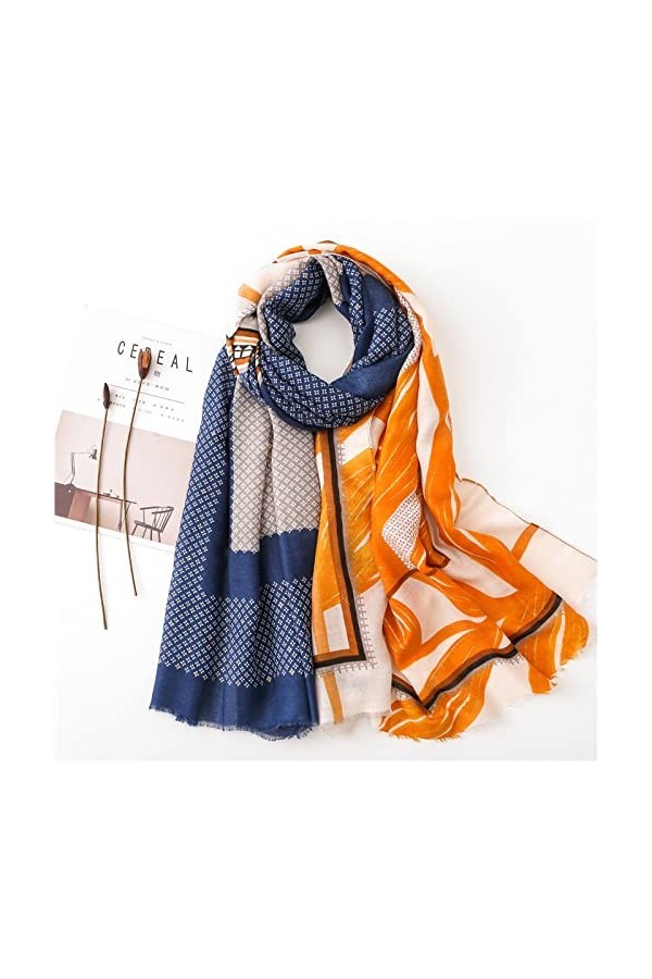 WYCSDD Femmes Mode Géométrique Floral Viscose Châle Écharpe Espagne Imprimer Doux Wrap Pashmina Étole Foulards Hijab