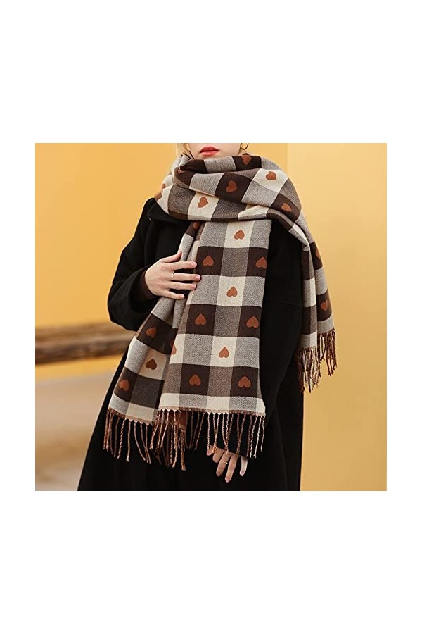 XYUAN Echarpes Et Foulards Femme,Chaud Laine Artificielle Gland Châle Hiver Tartan Écharpes Dames en Forme De Coeur Longues É