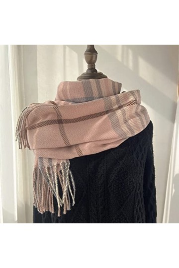 RFEGEF Coton Foulard,Dames Écharpe dhiver Rose Mode Style Britannique Imitation Cachemire Treillis Gland Doux Épais Chaud Wr