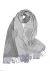 Claudia & Jason Écharpe dhiver en pashmina réversible Motif arbre de vie, gris, 180*90 cm