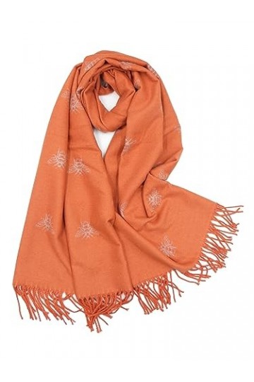 Claudia & Jason Écharpe dhiver réversible avec imprimé abeille Pashmina, Orange, 180*90 cm