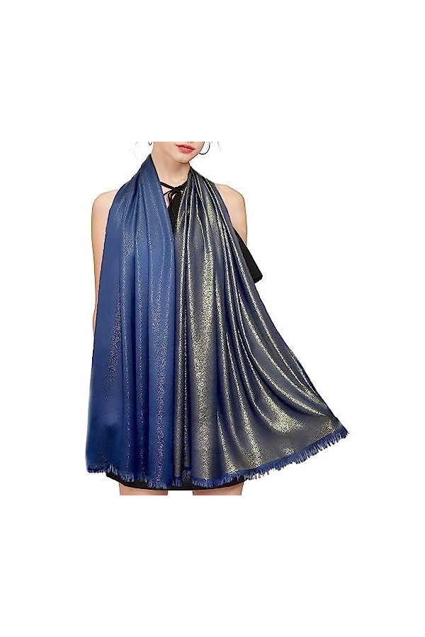 Gragengs Châles et écharpes pashmina métalliques scintillantes pour femme - Longue écharpe de fête - Couleur unie - Deux tons