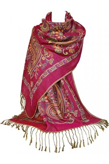 GFM® Écharpe style pashmina avec motif floral ou cachemire FRL2 , S109-a2-crtglb-rose, L