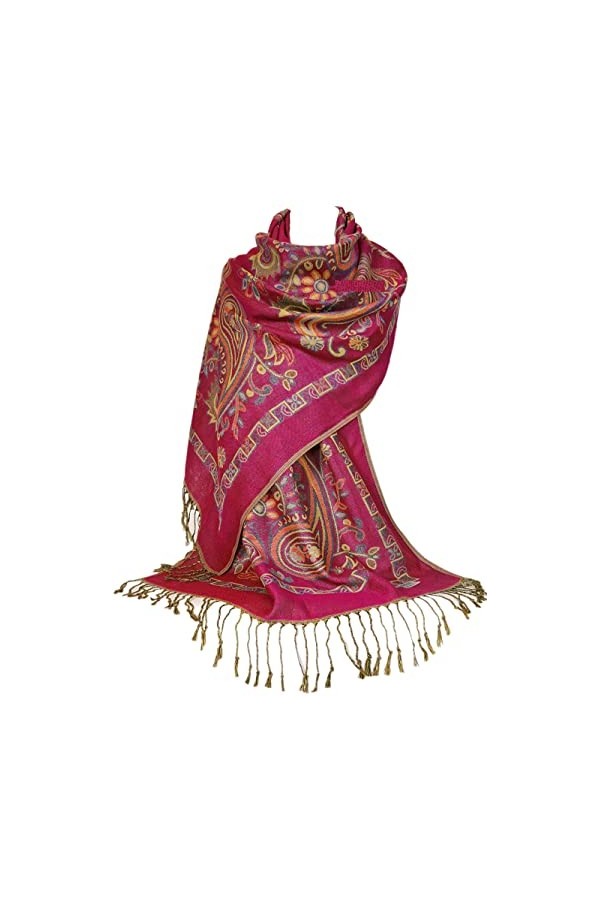 GFM® Écharpe style pashmina avec motif floral ou cachemire FRL2 , S109-a2-crtglb-rose, L