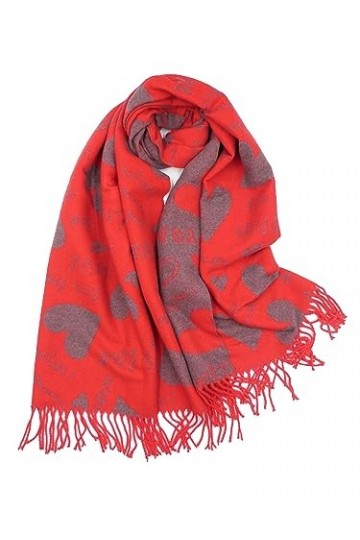Claudia & Jason Love Heart Écharpe épaisse Pashmina réversible chaude, Rouge, 180*90 cm
