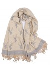 Claudia & Jason® Écharpe dhiver réversible en pashmina Motif cerf, crème, 180*90cm approx