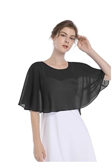 Capes de mariée Capelet en mousseline de soie Shrug Châles et enveloppements pour robe de soirée - Noir - Taille unique