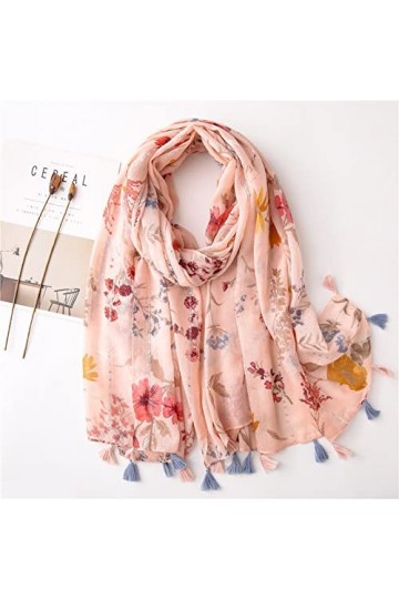 WYCSDD Mode Rétro Fleurs Paillettes Gland Viscose Châle Écharpe Femmes Imprimer Pashmina Étole Hijab 180 * 90cm