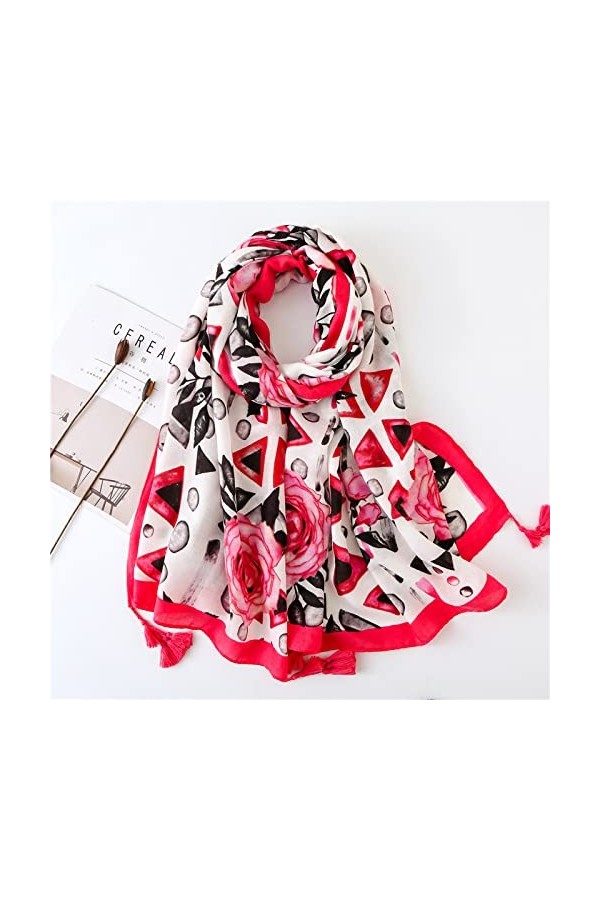WYCSDD Espagne Mode Rose Floral Gland Viscose Châle Écharpe Femmes Imprimer Doux Pashmina Étole Hijab Snood, 03