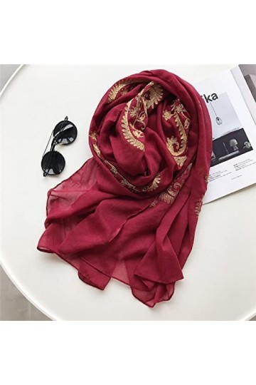 Automne Hiver Mode Brodé Noix De Cajou Floral Viscose Châle Écharpe De Femmes Indiennes Chaud Pashmina Hijab Et Wraps, 02