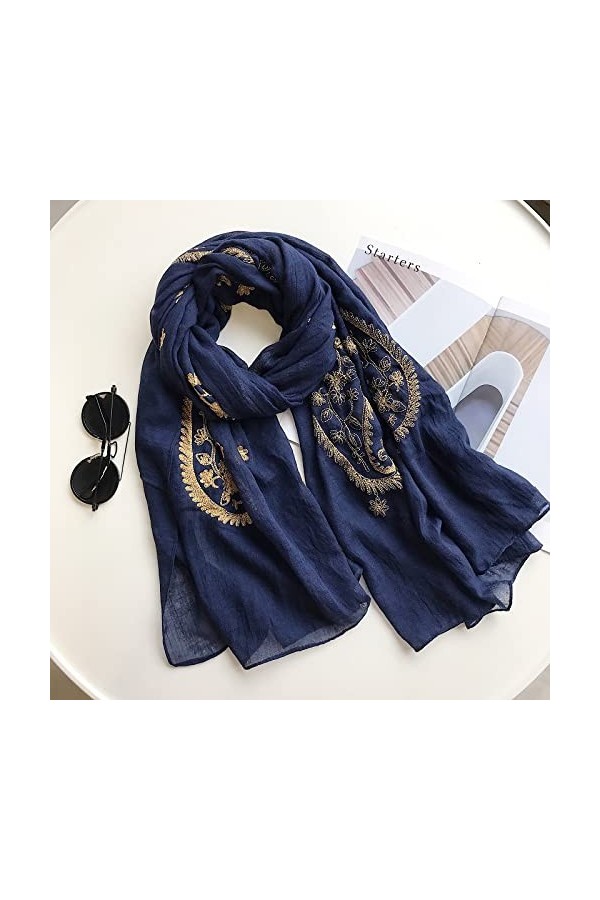 Automne Hiver Mode Brodé Noix De Cajou Floral Viscose Châle Écharpe De Femmes Indiennes Chaud Pashmina Hijab Et Wraps, 02