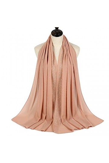 SDFW Perle Écharpe en Mousseline De Soie Femmes Mode Châle Wrap Long Bandana Doux Pashmina Rivet Hiver Foulards Hijab Femme