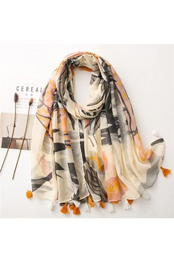 WYCSDD Femmes Mode Rétro Fleurs Gland Viscose Écharpe Dame Impression Doux Châles et Wraps Pashmina Hijab 180 * 90cm
